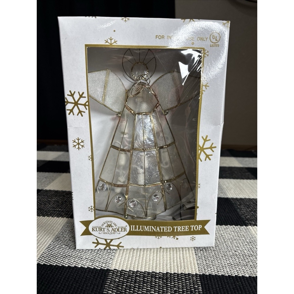 Vtg NOS Kurt Adler 10 Light Gold Capiz Angel Christmas Tree Topper 9 Inch - Picture 2 of 7